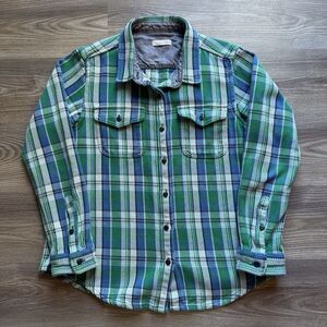 Outerknown Men's Blanket Shirt Flannel M/L Blue Green Plaid Heavyweight
